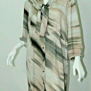 ECI Dress Pink Gray Watercolor Silk Neck Tie neck Plus Size Size 16W